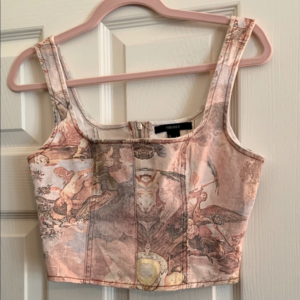 Forever 21 Gold and Pink Renaissance art Sleeveless Bustier Tank Top